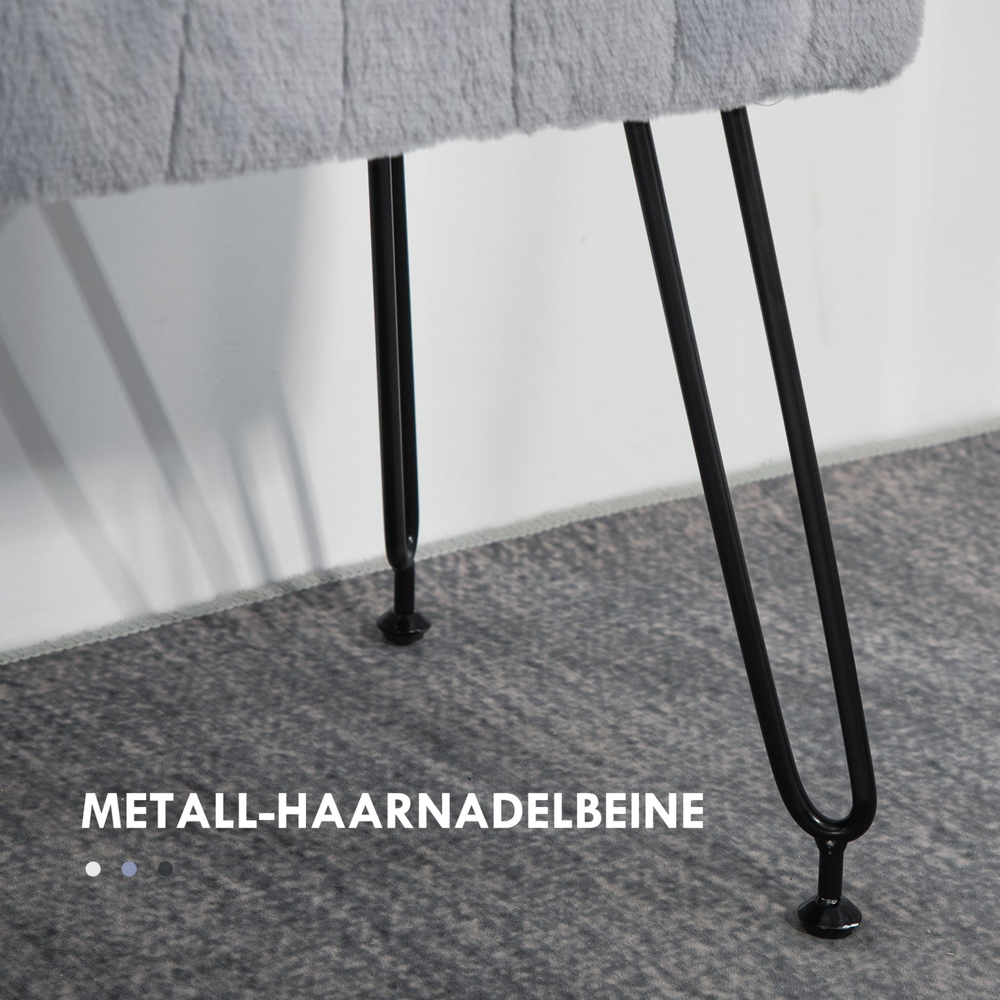 HOMCOM Sitzbank, gesteppter Sitz, Kunstfellbezug, Metallbeine, bis 120 kg, 82x30x47 cm, Grau/Schwarz