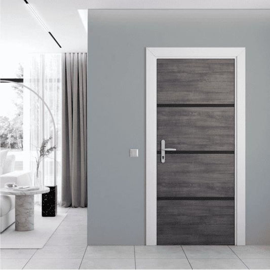 Interior Door Renovation Kit - NORDLINGER PRO - 4 Sheets 85 x 50 cm & 3 Black Profiles 85 x 2 cm - Agate Grey