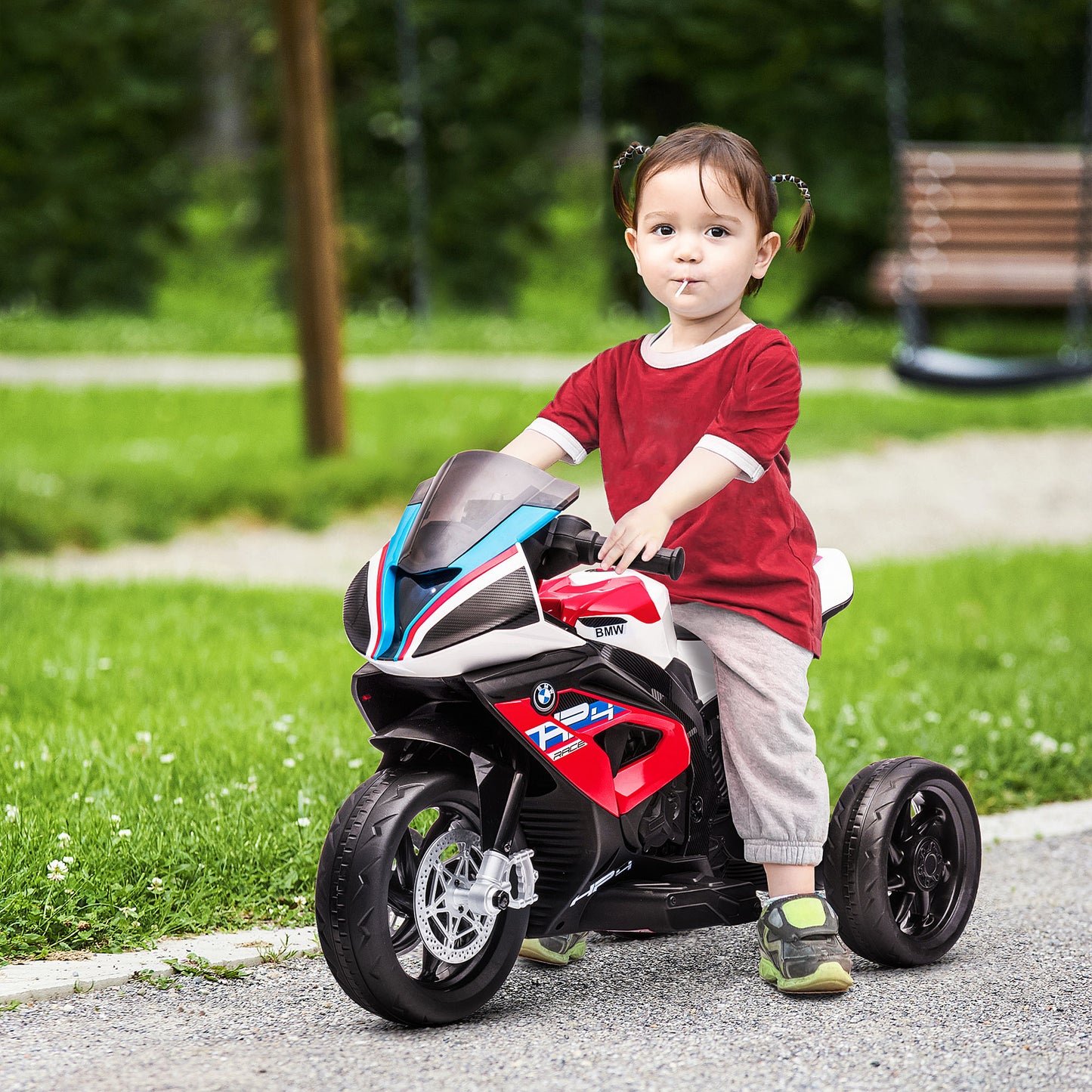 HOMCOM Kindermotorrad, Elektromotorrad, Scheinwerfer, 3 Musikmodi, für Kinder 1,5-5 Jahre, Rot, 82,5 x 42 x 54cm