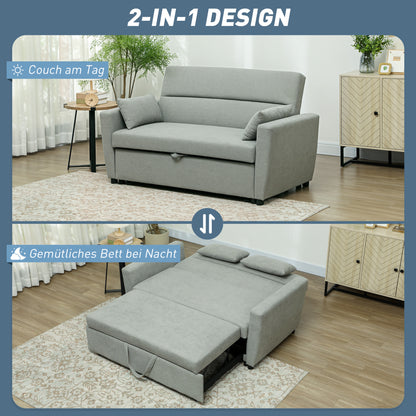 HOMCOM 2-Sitzer Sofa mit Bettfunktion, Verstellbarer Rückenlehne, Polstersofa, Samtoptik, für Wohnzimmer, Schlafzimmer, Hellgrau