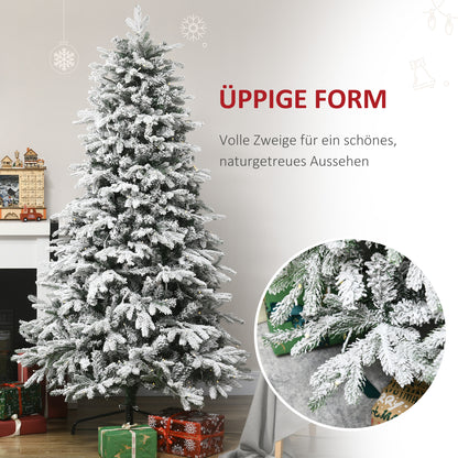 HOMCOM Künstlicher Weihnachtsbaum, Christbaum, inkl. Kunstschnee, LED-Lichter, 180 cm, Grün + Weiß