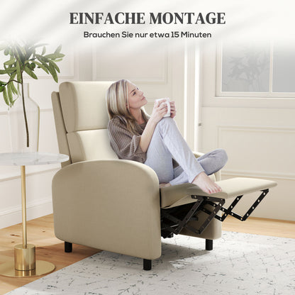 HOMCOM Relaxsessel Fernsehsessel, ausklappbare Fußstütze, neigbar bis zu 160°, 64 x 86 x 102 cm, Creme