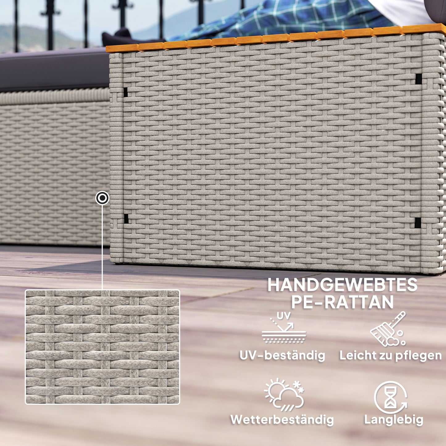 Outsunny Polyrattan Sonnenliege für 2 Personen Doppelliege mit Fußhocker Staurum Auflagen 125x114x72,5 cm Grau