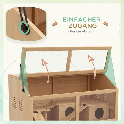 PawHut Hamsterkäfig för syriska Hamster och Zwerghamster, med Plattform, Hägebrücke, Hütte, 85x45x44 cm