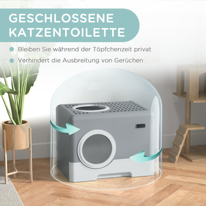 PawHut Katzentoilette Katzenklo, 2 Ausgänge, herausnehmbare Bodenwanne, 52 x 41 x 38, 5 cm, Grau
