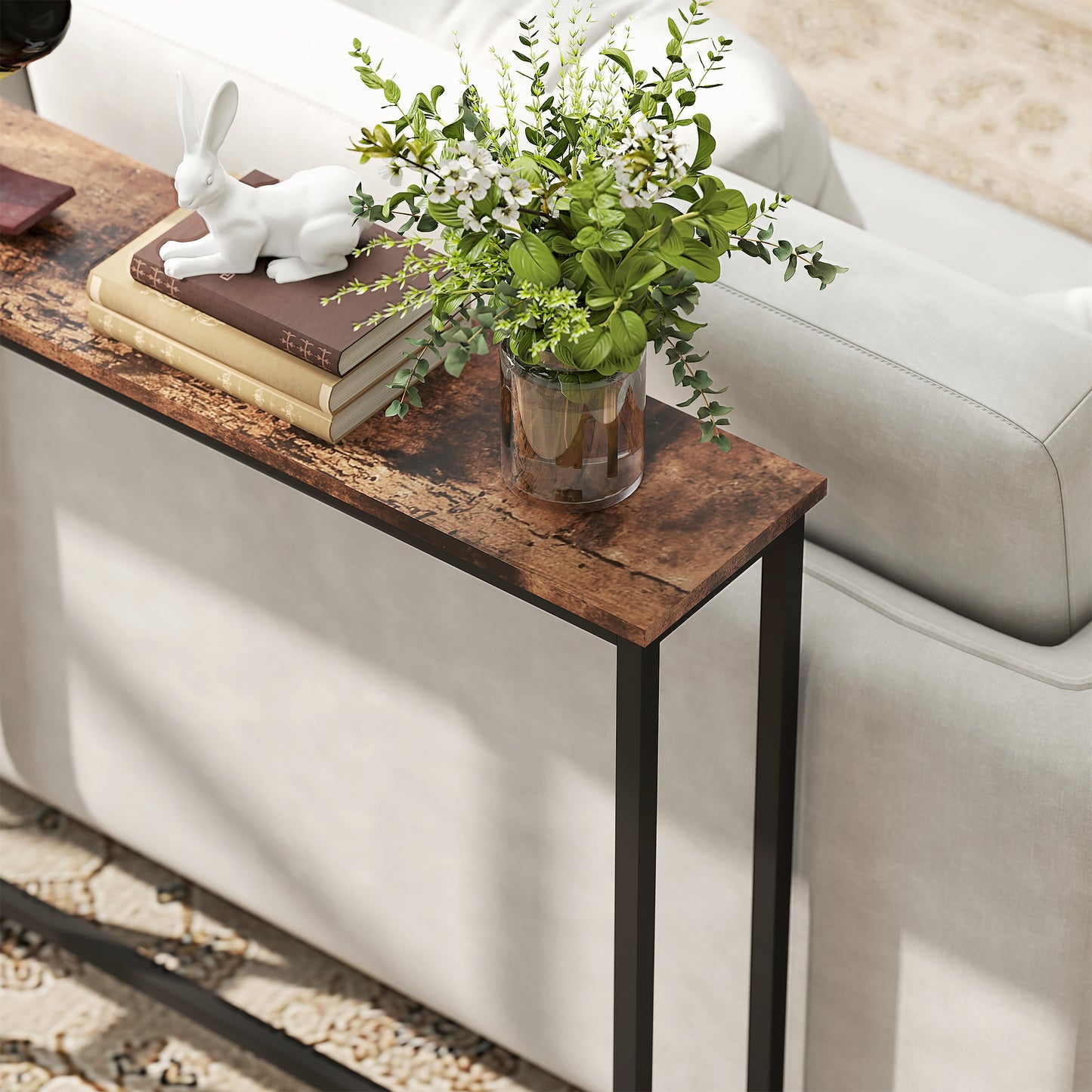 HOMCOM Schlanker Konsolentisch mit Ladestation, Industriestil, Stahlrahmen, Braun