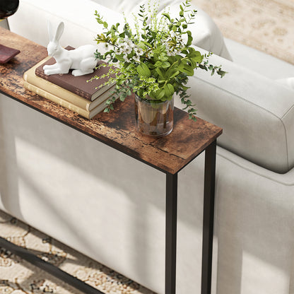 HOMCOM Schlanker Konsolentisch mit Ladestation, Industriestil, Stahlrahmen, Braun