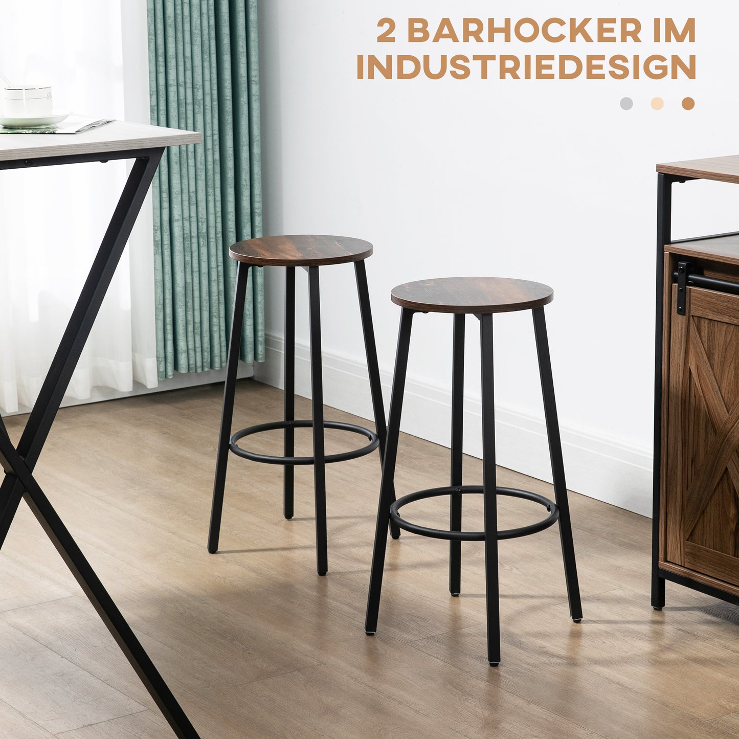 HOMCOM Barhocker-Set aus 2 Barstühlen im Industrial Design, Metallrahmen, Fußstütze, 42 x 42 x 65 cm