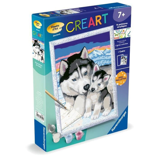 CreArt Kids 18x24cm Sweet Husky Kisses, Paint by Numbers Kit, Art Number, Ages 7+, 25829, Ravensburger