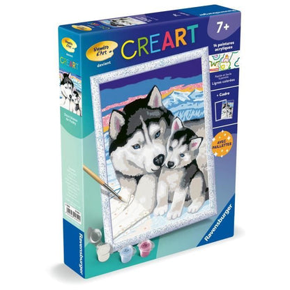 CreArt Kids 18x24cm Sweet Husky Kisses, Paint by Numbers Kit, Art Number, Ages 7+, 25829, Ravensburger