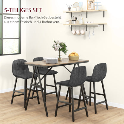 HOMCOM Bargarnitur 5-teilig, Tisch und 4 Stühle, Knopfheftung, dicke Polsterung, Leinenoptik, Dunkelgrau