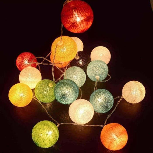 Solar light garland - LUMISKY - MIMY COLORS SOLAR - 3.80 m - Cotton balls - 10 bulbs - Warm white LED