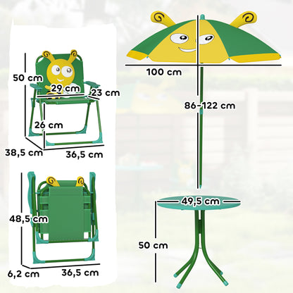 AIYAPLAY Gartenmöbel-Set für Kinder, Stühle, Tisch, Sonnenschirm, Bienen-Design, Grün+Gelb