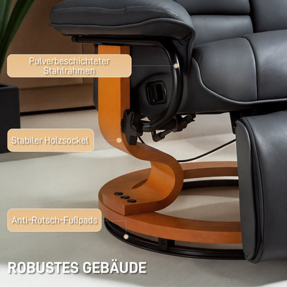 HOMCOM Relaxsessel mit Liegefunktion, drehbar, bis 150 kg, Kunstlederbezug, Stahlrahmen, Dunkelgrau