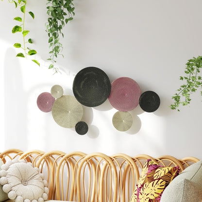 HOMCOM Wanddekor-Set im Disk-Design, 8 Metallscheiben, vielseitig einsetzbar, Mehrfarbig