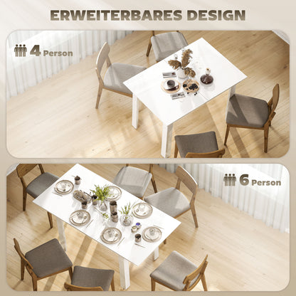 HOMCOM Ausziehbarer Esstisch, 120-160 x 70 cm, verstellbarer Küchentisch für 4-6 Personen, MDF, Hochglanzweiß