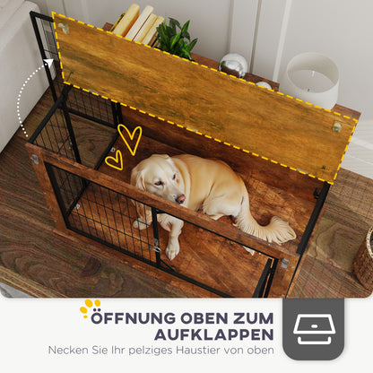 PawHut Hundebox, Transportbox für Hunde, Aufenthaltsbox, für Haustiere, 2 verschließbare Türen, 98 x 60 x 65,5 cm, Braun