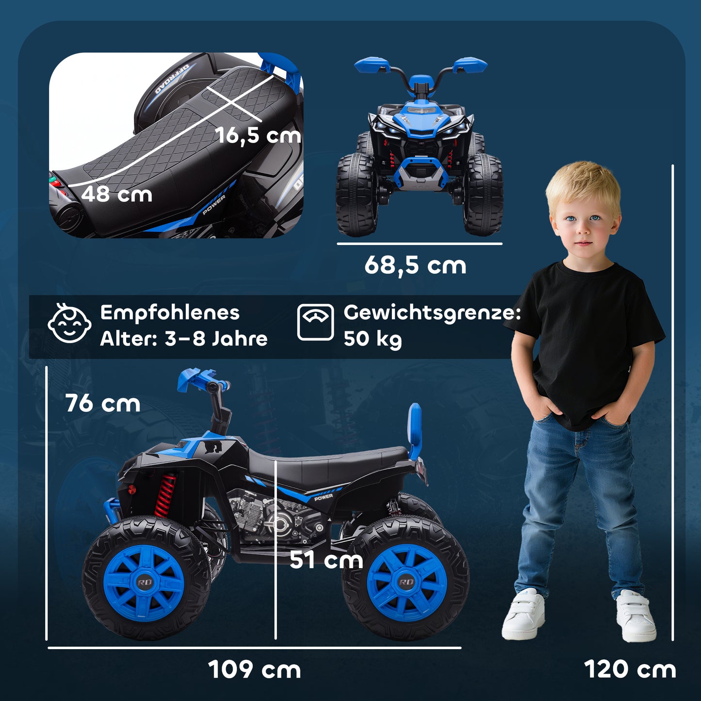 AIYAPLAY Kinder-Elektro-Quad, 24V Elektro-Fahrzeug mit 4 Rädern, Scheinwerfer, USB-Anschluss, MP3-Funktion, 6,5 km/h, 3-8 Jahre
