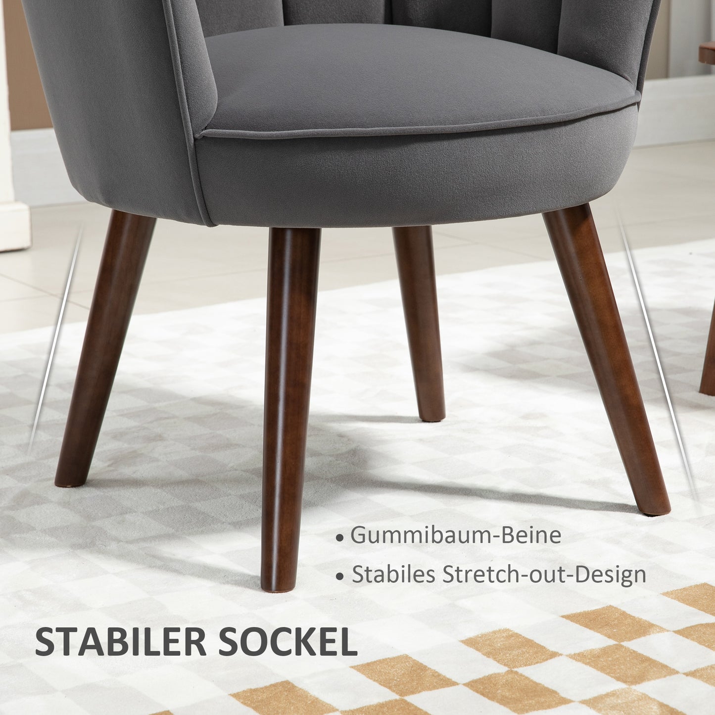 HOMCOM Sessel Wohnzimmer Loungesessel in Muschelform Relaxsessel mit Holzbeine, Polstersessel Lesesessel mit Samtoptik, Polsterstuhl für Schlafzimmer Dunkelgrau