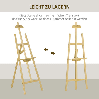 HOMCOM Staffelei Holz 134,5 cm hoch Holzstaffelei für Leinwände bis 108 cm Feldstaffelei Atelierstaffelei für Malerei, Skizze, Hochzeit, Ausstellung Natur