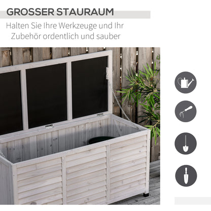 Outsunny Gartenbox, wetterbeständig, luftdurchlässig, Kissenbox, Aufbewahrungsbox, Fichtenholz, grau, 127 x 56 x 60 cm