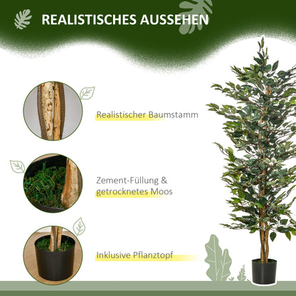 HOMCOM Künstlicher Ficus-baum groß 150 cm Kunstbaum, Kunstpflanze, Plastik Künstliche Pflanzen im Topf, Fake Plant wie echt für Wohnzimmer Schlafzimmer Büro Garten Moderne Dekoration Geschenk