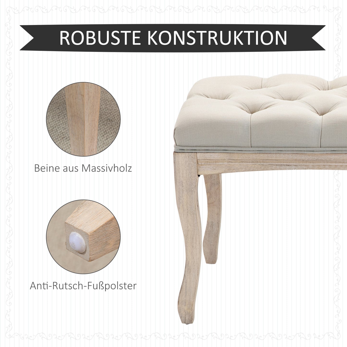 HOMCOM Sitzbank Polsterbank mit Leinen-Bezug Bettbank mit Holzrahmen, Schuhbank für Schlafzimmer, Wohnzimmer, Flur 110 x 40 x 48 cm Beige