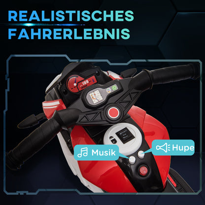 HOMCOM Elektro-Kindermotorrad, Lichter & Geräusche, 3 km/h, wiederaufladbar, Kunststoff & Metall, Schwarz/Rot