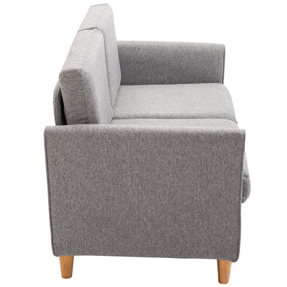 HOMCOM® Zweisitzer Sofa | Abnehmbare Kissen | Leinen, Schaumstoff, Kautschukholz | Hellgrau | 141 x 70 x 78 cm