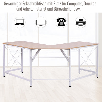 HOMCOM Computertisch Schreibtisch L-Form Arbeitstisch Bürotisch Eckschreibtisch Winkelschreibtisch MDF Natur 150 x 150 x 76 cm
