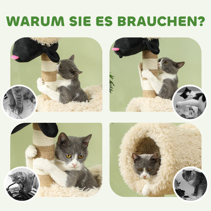 PawHut Katzenbaum im Schaf-Design, mit Kratzpfosten, Tunnel und Spielzeug, 98 cm, Hellbraun