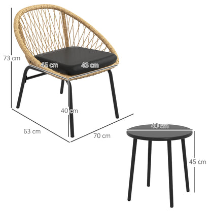 Outsunny Rattan Terrassengarnitur, Gartenmöbel-Set, 2 Sessel &amp; Tisch, Gelb