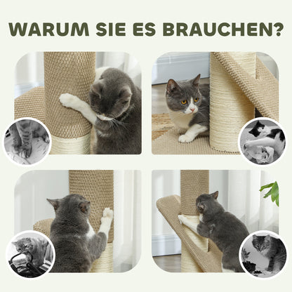 PawHut Kratzbaum für Katzen, mit Pad, Säule und Spielball, Teppich und Sisal, 84 cm, Hellbraun