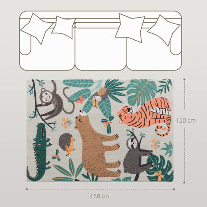 HOMCOM Fleece-Teppich mit Dschungel-Muster, pflegeleicht, Cremeweiß+Bunt