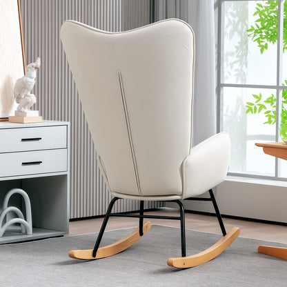 HOMCOM Schaukelstuhl, weicher Bezug in Samtoptik, mit Lendenkissen, bis 120 kg belastbar, 67 x 85 x 112 cm, Cremeweiß