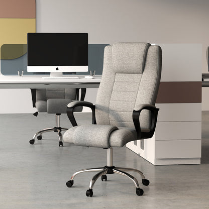 Vinsetto Bürostuhl Computerstuhl mit Wippenfunktion Kopfstütze ergonomischer Schreibtischstuhl drehbar höhenverstellbar Leinen-Touch Grau 62 x 76 x 110-119 cm