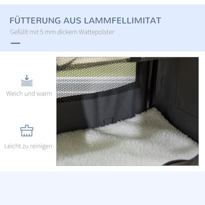 PawHut Transporttasche, Transportbox, für Katzen und kleine Hunde, faltbar, 3 Türen, grau, 50,5 x 33,5 x 35cm