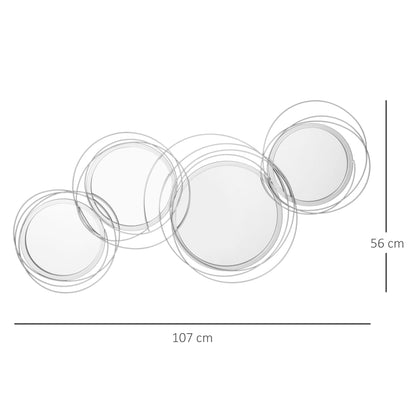 HOMCOM Spiegel-Set für Wanddekoration, Wandschmuck mit 4 runden Spiegeln, Wandspiegel, Flurspiegel,107 x 4 x 56 cm