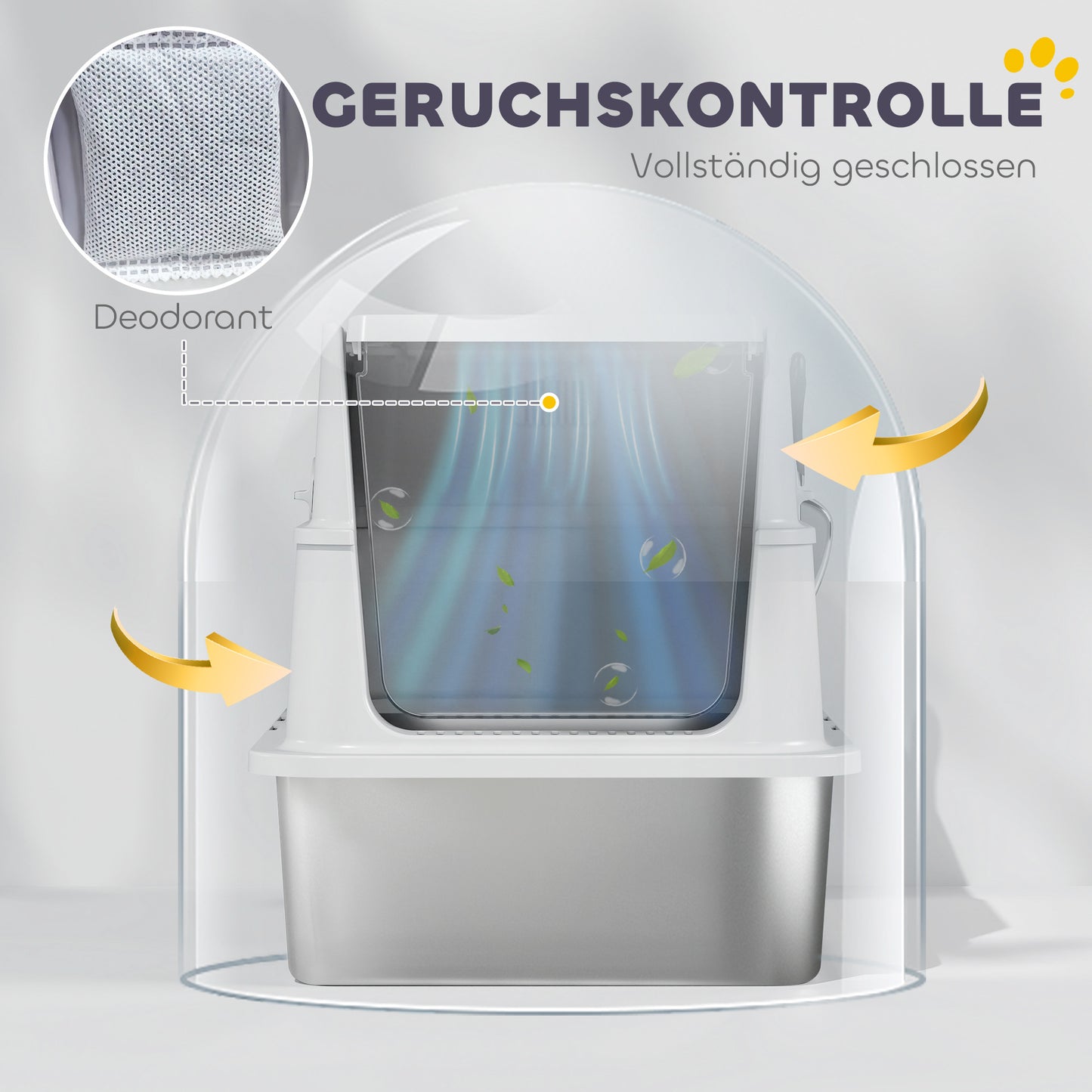 PawHut Katzentoilette, Edelstahl, XL-Innenraum, mit Schaufel, Hellgrau