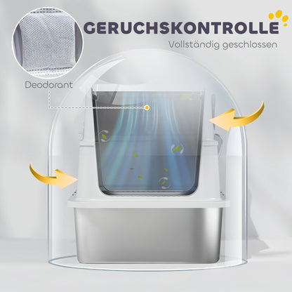 PawHut Katzentoilette, Edelstahl, XL-Innenraum, mit Schaufel, Hellgrau