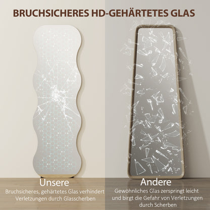HOMCOM Ganzkörperspiegel ohne Rahmen, Holzbasis, flexibel platzierbar, Wellenform, Schwarz