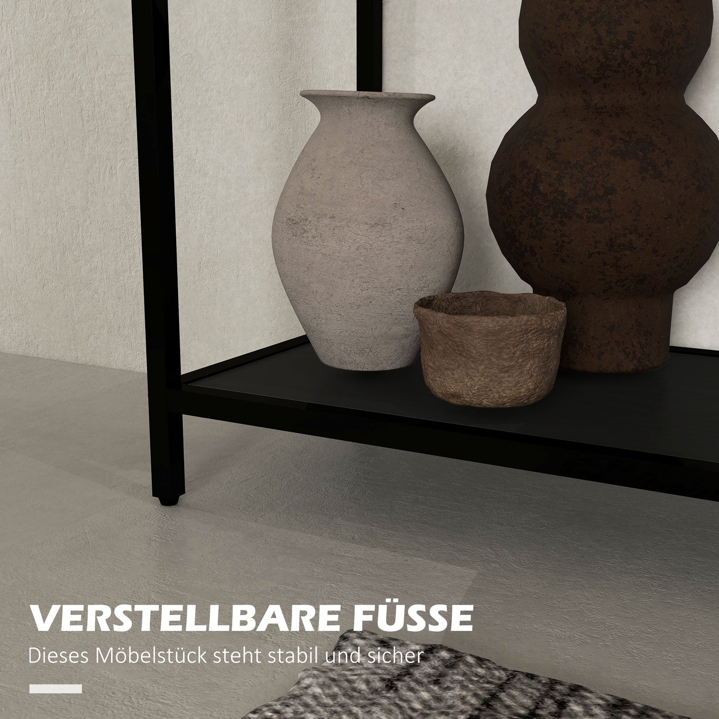 HOMCOM Konsolentisch mit 2 Regalen, Flurtisch, Flurkonsole, Schwarz