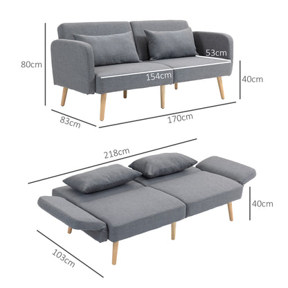 HOMCOM 3-Sitzer Schlafsofa, Gäste-Doppelbett, bis 240 kg, Klapplehnen, Holzrahmen, 170 x 83 x 80 cm, Grau