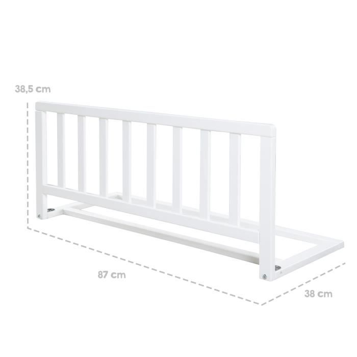 ROBA Wooden Bed Rail 90 cm - Safe Fall Protection for Babies and Children - 18 Months to 5 Years - Easy Assembly - White