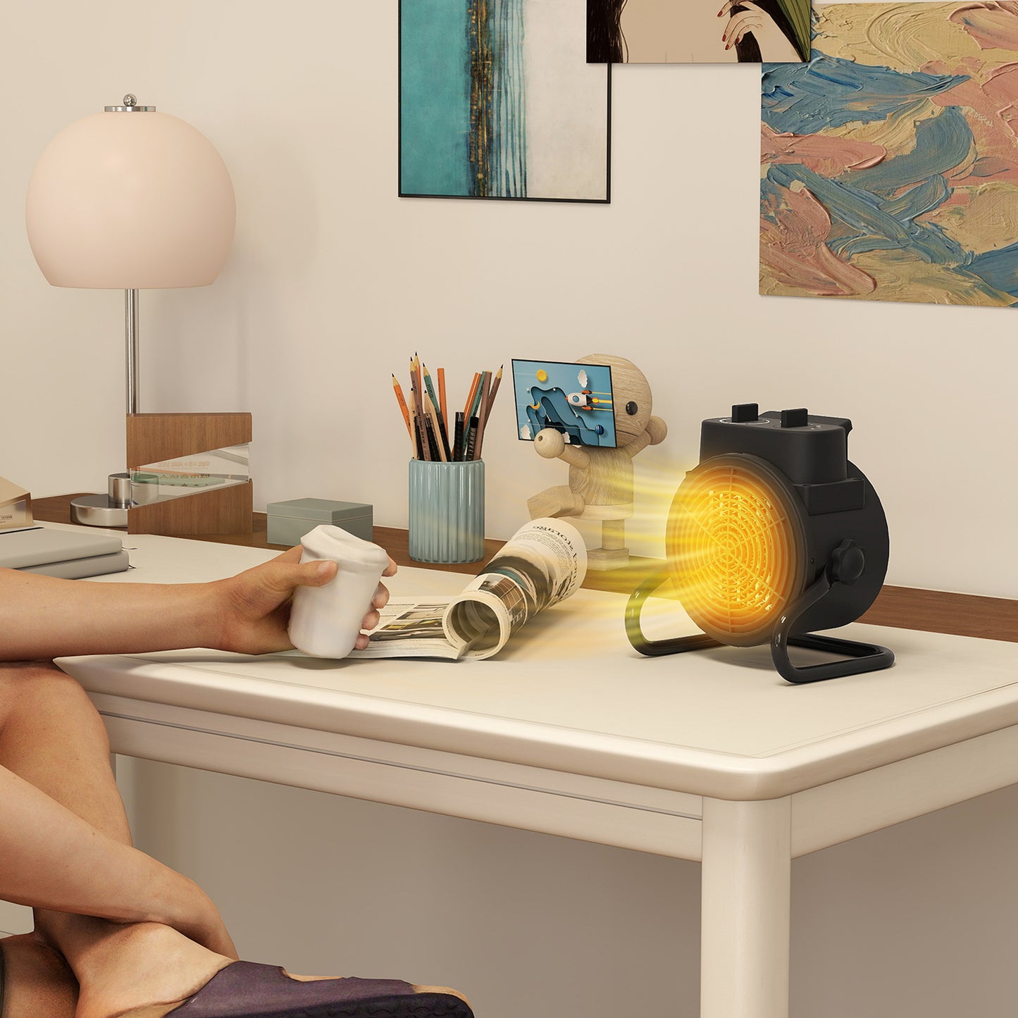 HOMCOM Heizgerät, Heizlüfter mit 3 Modi, einstellbarem Thermostat, Griff, Überhitzungsschutz, 21,5 x 15,8 x 22 cm, Schwarz