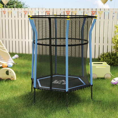 HOMCOM Trampolin für Kinder, Ø163,5 cm, mit Sicherheitsnetz, gepolstert, Stahl, belastbar bis 50 kg, Schwarz & Blau