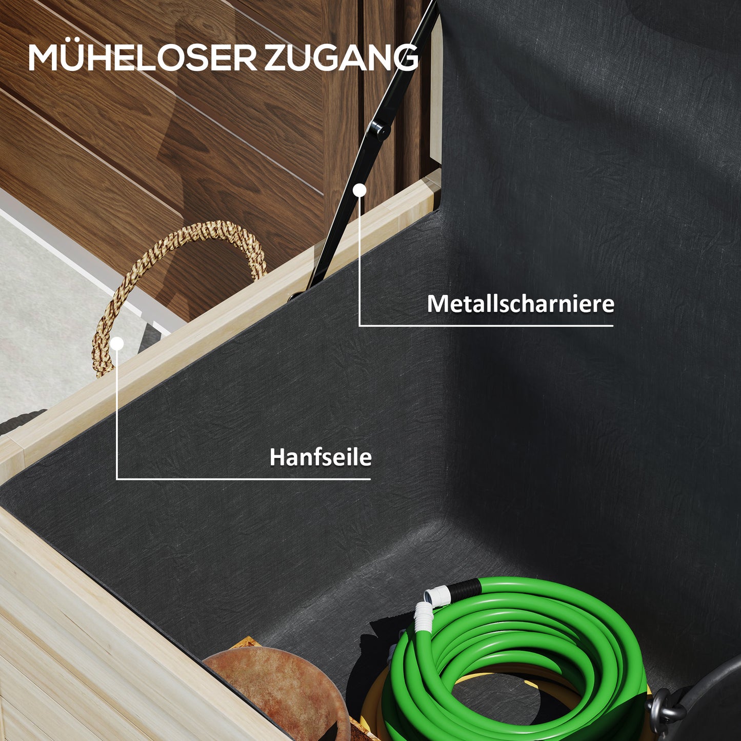 Outsunny 185 L Außenlagerbox, Lagerkiste mit Rädern, wetterbeständig, Tannenholz, 110 x 50 x 50 cm, Hellbraun