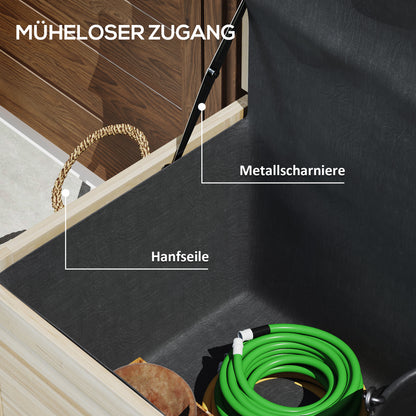 Outsunny 185 L Außenlagerbox, Lagerkiste mit Rädern, wetterbeständig, Tannenholz, 110 x 50 x 50 cm, Hellbraun