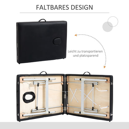 HOMCOM Massageliege, 2 Zonen klappbarer Massagetisch mit Kunstleder-Bezug, Kopfstütze, Armlehnen, Tasche, höhenverstellbare Massagebank 90cm Breit bis 225 kg belastbar, Schwarz