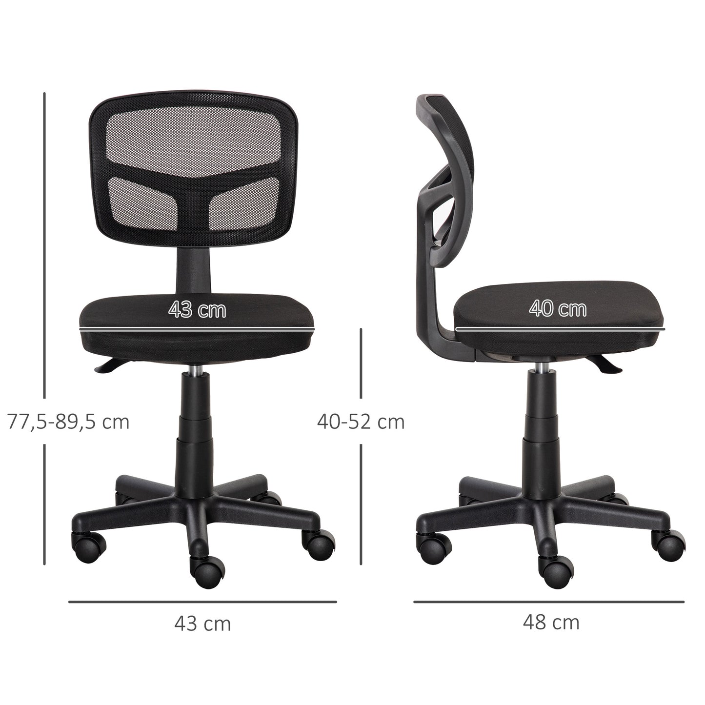 Vinsetto Bürostuhl Ergonomischer Schreibtischstuhl, Höhenverstellbarer Drehstuhl, Platzsparend Schwarz
